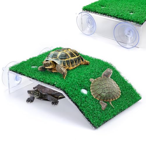 Keedolla Turtle Resting Basking Platform Simulation Grass Turtle Ramp, Lawn Tortoise Climbing Ladder Turtle Resting Terrace for Reptile Frog Terrapin - Middle