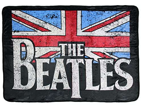 Bioworld The Beatles Flag Distressed Print Soft Plush Fleece Throw Blanket 45' x 60'
