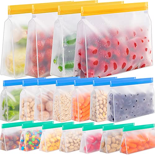 IDEATECH Reusable Storage Bags Stand Up, 18 Pack Reusable Sandwich Bags, BPA Free Freezer Lunch Bags, Reusable Bags Silicone for Travel, Food (18Pack-4Large Bags+7Sandwich Bags+7Snack Bags)