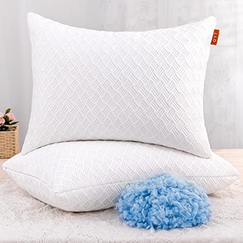OYT Memory Foam Cooling Bed Pillows for Sleeping - 2 Pack Adjustable Queen Size Gel Shredded Pillows for Sleeping Set of 2 with Side Back Sleepers Washable Removable Cover