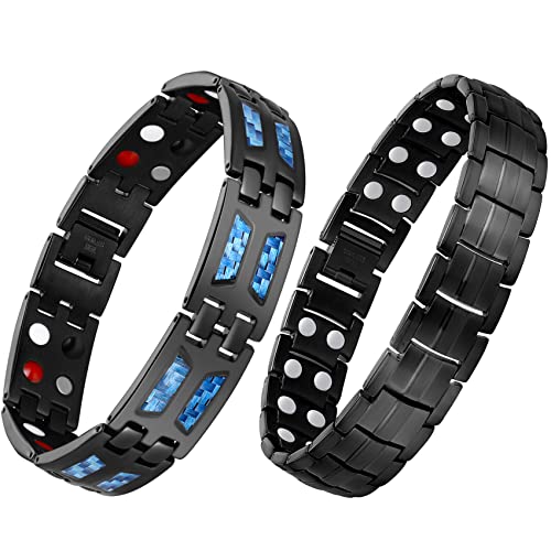 Feraco Mens Pure Titanium Magnetic Bracelet, Titanium Steel Magnetic Bracelet with Double Row Strong Magnets, Adjustable Jewelry Gift