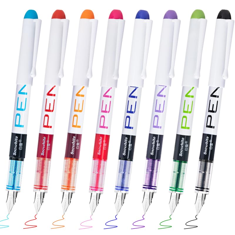EYEYE 8 Piece Disposable Fountain Pens for Writing, Smooth-Writing 8 Assorted Color Fountain Pens Extra Fine Nib Fountain Pen Set for Sketching, Journaling, Calligraphy, Doodling and Gifts