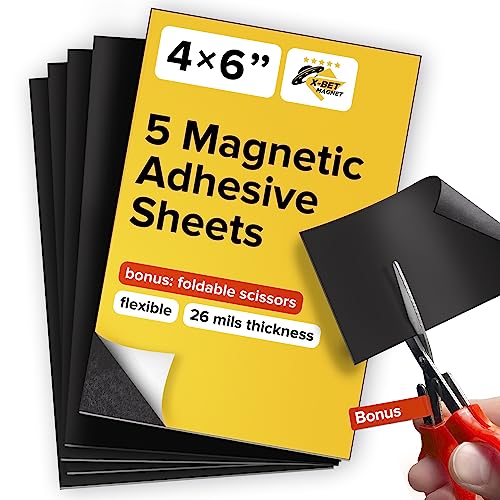 Magnetic Sheets with Adhesive Backing - Each 4' x 6' - Flexible Magnetic Paper with Strong Self Adhesive - Sticky Magnet Sheets for Photo and Picture Magnets, Stickers and Other Craft Magnets