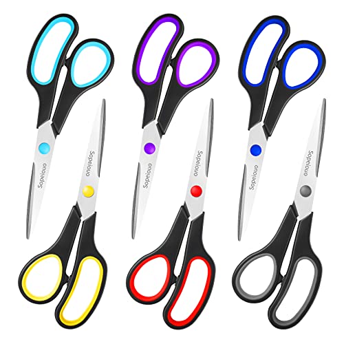 Scissors Set of 6-Pack, 8' Scissors All Purpose Comfort-Grip Handles Sharp Scissors for Office Home School Craft Sewing Fabric Supplies, High/Middle School Student Teacher Scissor (6 pack)