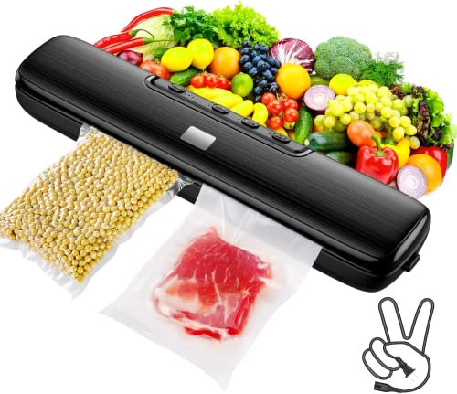 Vacuum Sealer Machine Food Vacuum Sealer Automatic Air Sealing System for Food Storage Dry and Wet Food Modes Compact Design 12.6 Inch with 15Pcs Seal Bags Starter Kit (Black)