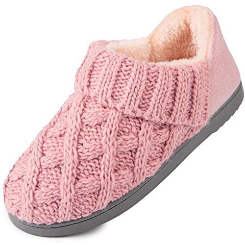 LongBay Women's Warm Bootie Slippers Winter Memory Foam House Shoes for Indoor Outdoor Pink, 7-8