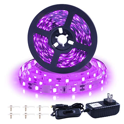 Ontesik 20ft LED Black Light Strip kit, 360 LEDs, 12V Flexible UV Black Light Installation, Family Bedroom, Party Wedding, Halloween, Dark Party, Non-Waterproof