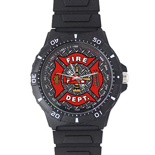 Cool Fireman Plastic Quartz Watch Firefighter Watches for Men Christmas Day Birthday Gift Watch,Black