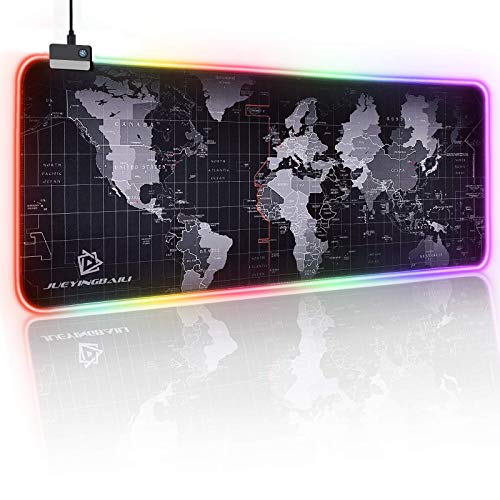 JYZZ RGB Gaming Mouse Pad - Large Led Keyboard Pad, Mouse Mat with HD Map, Smoothly Waterproof Surface, Non-Slip Rubber Base, 31.5'' X 11.8'' & 14 Light Modes