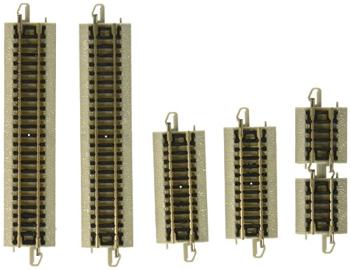 Bachmann Trains - Snap-Fit E-Z TRACK ASST. SECTIONS STRAIGHT TRACK (2 each 4.50', 2.25' and 1.125' per card) - NICKEL SILVER Rail With Grey Roadbed - N Scale, 8