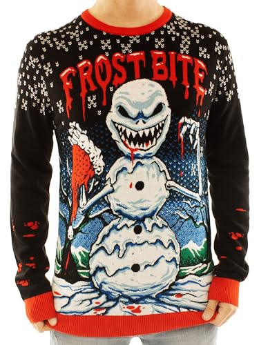 Ugly Christmas Party Knitted Ugly Christmas Sweater - Spooky Vampire Snowman Sweater - Snow Man Ugly Christmas Sweater for Men and Women - Frost Bite - 4XL Frost BITE Black