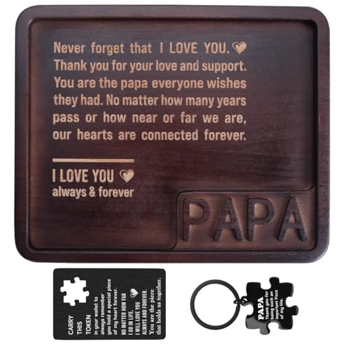 Papa Birthday Gifts Papa Wood Valet Tray and Keychain Set Unique Gifts for Grandpa from Granddaughter Grandchildren, for Papa Grandfather Valet Jewelry Tray