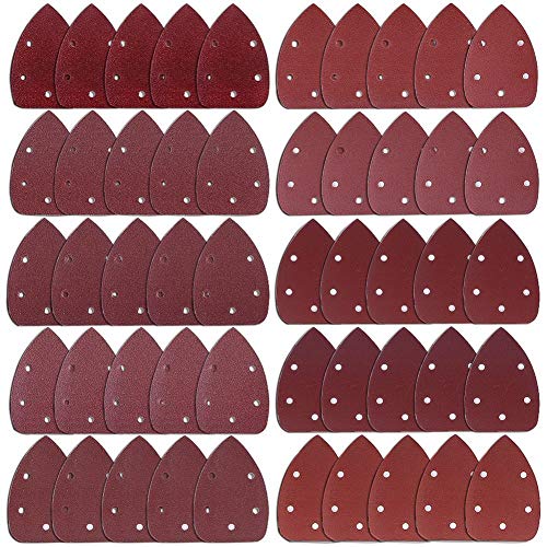 AUSTOR 50 Pieces Mouse Detail Sander Sandpaper Sanding Paper Hook and Loop Assorted 40/60/ 80/100/ 120/180/ 240/320/ 400/800 Grits