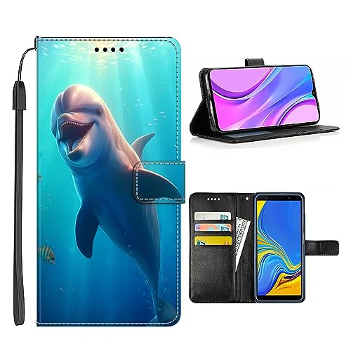 DAFEI Wallet Case for Samsung Galaxy Note 9 with Dolphin-aa1048 Pattern PU Leather Flip Folio ID&Credit Cards Pocket Lanyard