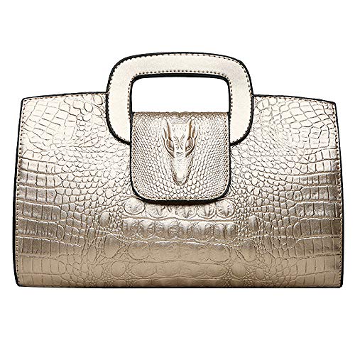 ZLMBAGUS Women Vintage Flap Tote Top Handle Satchel Handbags PU Leather Clutch Purse Alligator Print Casual Messenger Shoulder Crossbody Bag Z-Gold