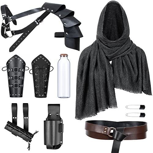 Medieval Knight Leather Belt Shawl Men Renaissance Half Shoulder Cape Scarf Sword Frog Buckle Bracers Retro Magic Cork Potion Bottle Accessories(Type11)