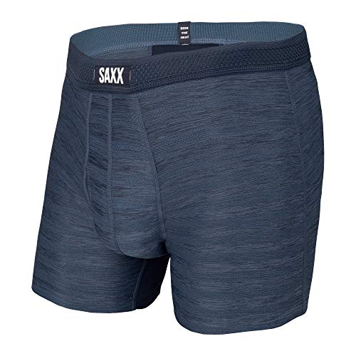 SAXX Underwear Co. Men's DROPTEMP COOLING MESH Boxer Briefs with Built in Pouch Support, Dark Denim Heather, Large