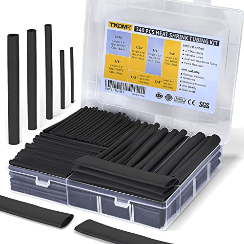 TKDMR 340 PCS Heat Shrink Tubing Kit - 3.1' 4.53' Length,3:1 Ratio Adhesive Lined, Marine Grade Shrink Wrap - Industrial Heat-Shrink Tubing - Black