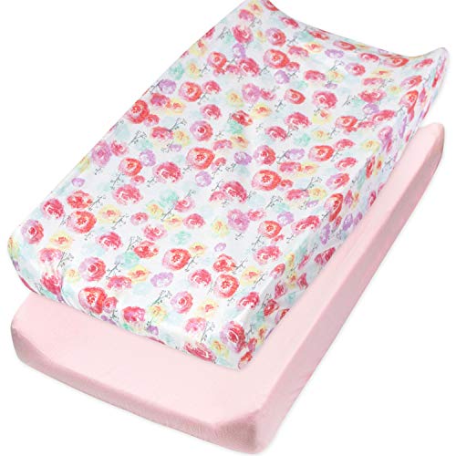 HonestBaby Organic Cotton Changing Pad Covers (Set of Two), Rose Blossom/Pink, One Size