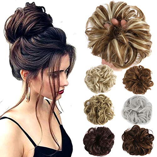 Lelinta Hair Bun Extensions Wavy Curly Messy Donut Chignons Hair Piece Wig Hairpiece Ash Blonde