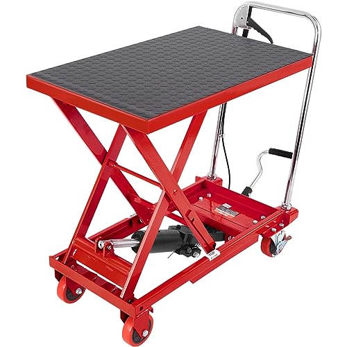 VEVOR TF23 Hydraulic Lift Table Cart, 500lbs Capacity 28.5' with 4 Wheels and Non-Slip Pad, for Material Handling and Transportation, Red