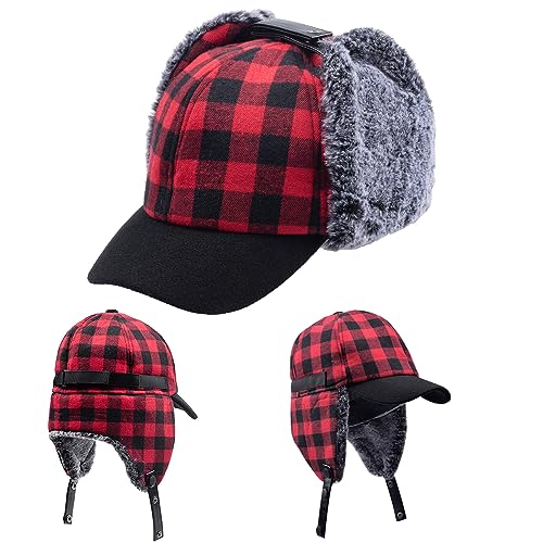 Winter Men Women Trapper Hunting Hat Warm Elmer Fudd Fur Cadet Cap with Visor Ear Flaps