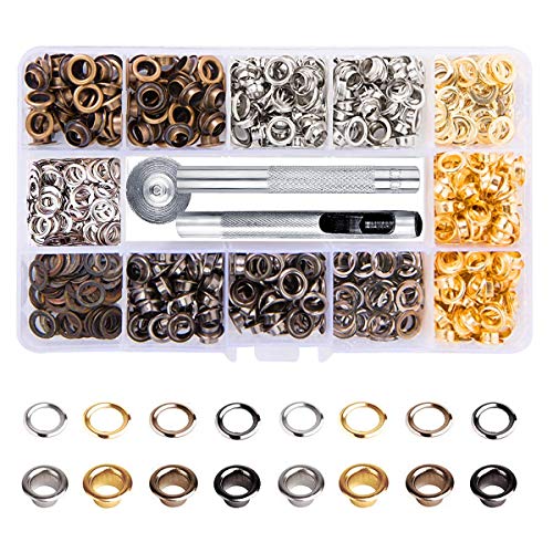 Meikeer Metal Grommets Kit 3/16 inch 400Pcs Metal Eyelets Kits Shoe Eyelets Grommet Sets for Shoes Clothes Crafts Bag DIY Project with Storage Box (4 Colors)