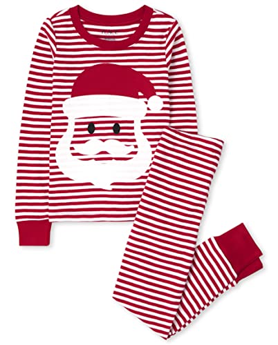 The Children's Place,The Children's Place Unisex Kids Santa Striped Snug Fit Cotton Pajamas,RUBY,7