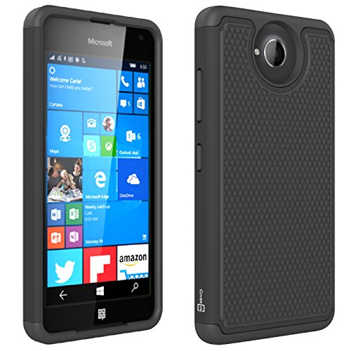 Lumia 650 Case, CoverON [HexaGuard Series] Slim Hybrid Hard Phone Cover Case for Microsoft Lumia 650 - Black & Black