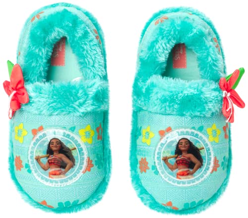 Disney Girls' Moana Slippers - Princess Moana Plush Fuzzy Slippers (Toddler/Little Girl), Size 11/12, Aqua Moana