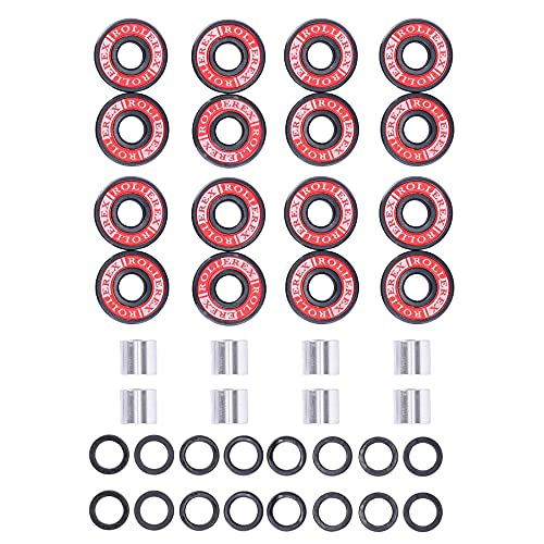 Rollerex 608ZZ ABEC-7 Skate Wheel Bearings, Spacers and Washers Kit (Skateboard, Roller Skate, Inline Skate, Roller Blade) (8 Wheel Pack (16 Bearings, 16 washers, 8 spacers))