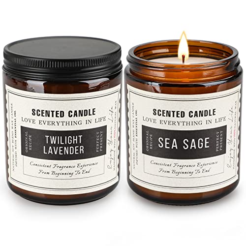 Candles for Home Scented, Sage and Lavender, 2 Pack 7.1OZ, Stress Relief & Body Relaxation, Sage Candles for Cleansing House, House Warming Gifts New Home, Ideal Gifts for Thanksgiving Day, Christmas