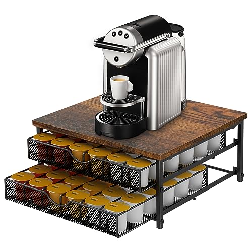 Coffee Pod Drawer Holder Capsule Storage Organizer 2 Tier Coffee Pods Holder With Sliding Baskets for 72 Capacity K Pod, Suit for Home Office Cafe Counter (Black)