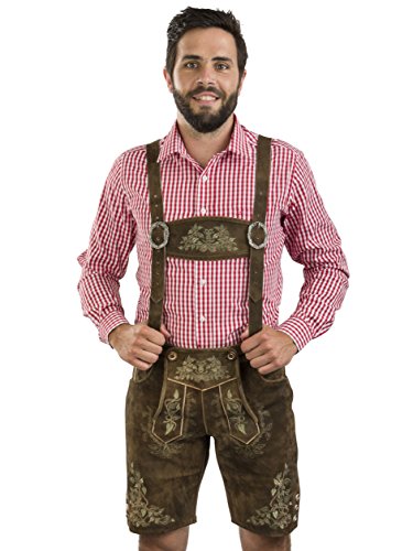 Herbstlaub Authentic Men's Bavarian Lederhosen - Oktoberfest Trachten Herbstlaub (36' Waist (EU:54), Brown-)