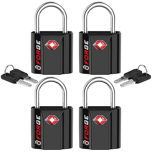 Forge 1''x1'' TSA Approved Luggage Locks: Ultra-Secure Dimple Key Travel Locks with Zinc Alloy Body. for Luggage, Travel Cases, Backpacks, Black 4PK.