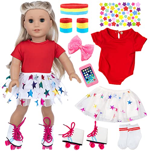 18 Inch Doll Accessories, Girl Doll Accessories, 7PC Travel Skating Sport Play Set, 18 inch Girl Doll Outdoor Sport Accessories (Not Include Doll)