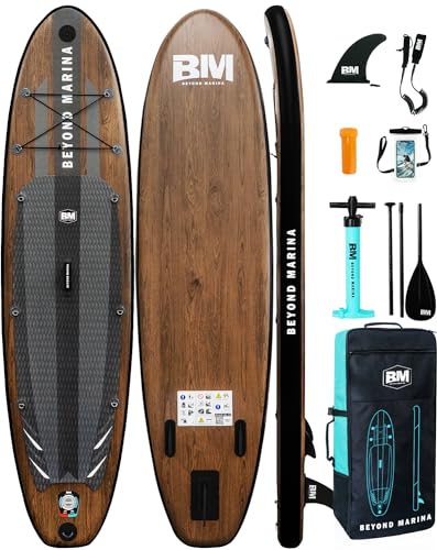 BEYOND MARINA Inflatable Stand Up Paddle Board, 10'6' SUP Paddleboard for Adult, Premium Accessories | Non-Slip 5MM EVA Deck & Foam Handles, Camera Mount, Double Action Pump, 85L Travel Backpack