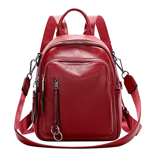 ALTOSY Fashion Genuine Leather Backpack Purse for Women Shoulder Bag Casual Daypack Small(S10 Red Wine)