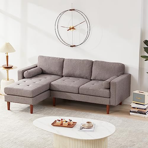 Tbfit 80' W Sectional Sofa Couch, L Shaped Couch with Reversible Chaise, Mid Century Modern Linen Fabric Couches for Living Room Apartment Small Space, Convertible Sofa with Tufted Seat Cushion, Grey