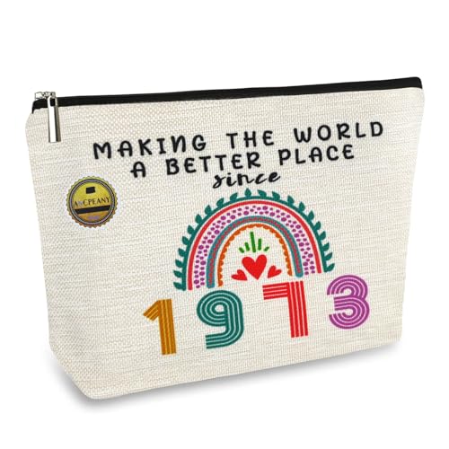 50th Birthday Gifts for Women, Funny 1973 50th Birthday Decorations Makeup Bag, Anniversary 50 Year Old Gift Ideas for Her, Wife, Sister, Mom, Aunt, Cool Cosmetic Travel Bags for Mothers Day Christmas
