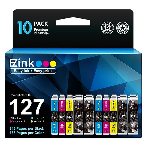 E-Z Ink (TM Remanufactured Ink Cartridges Replacement for Epson 127 T127 to use with NX530 625 WF-3520 WF-3530 WF-3540 WF-7010 WF-7510 7520 545 645 (4 Large Black, 2 Cyan, 2 Magenta, 2 Yellow) 10Pack