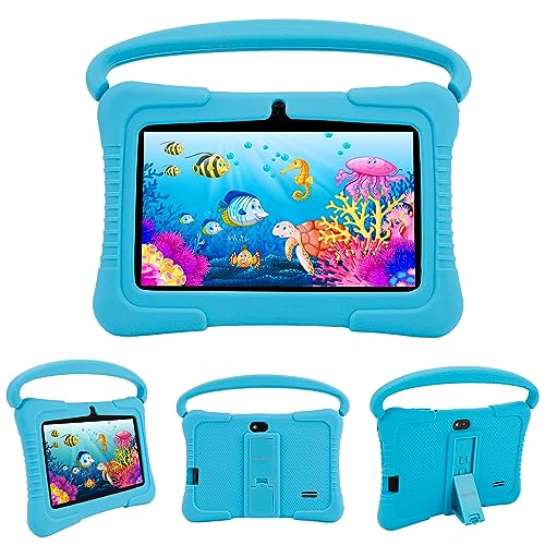 Veidoo Kids Tablet, 7 inch Android Tablet for Kids 2GB Ram 32GB Storage, Toddler Tablet with IPS Screen, Parent Control, Bluetooth, WiFi, Kid-Proof case with Kickstand, Learning (Light Blue)