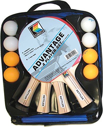 Kettler Advantage Indoor Table Tennis Bundle: 4 Player Set (4 Rackets/Paddles and 8 Balls)