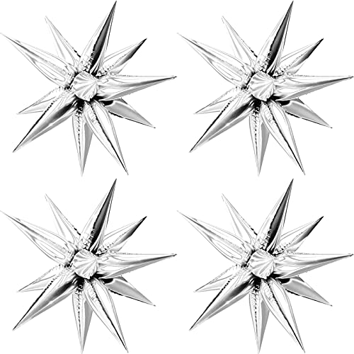 Moukiween 50 Pcs Explosion Star Foil Balloons- 12 Point Star Balloons,Silver Starburst Cone Mylar Balloons Spike Balloons for Party Supplies Christmas Birthday Wedding Baby Shower Photo Booth