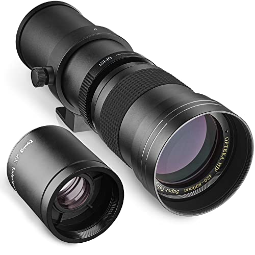 Opteka 420-800mm (w/ 2X- 840-1600mm) f/8.3 HD Telephoto Zoom Lens for Sony E-Mount FE SEL NEX Digital Cameras Black