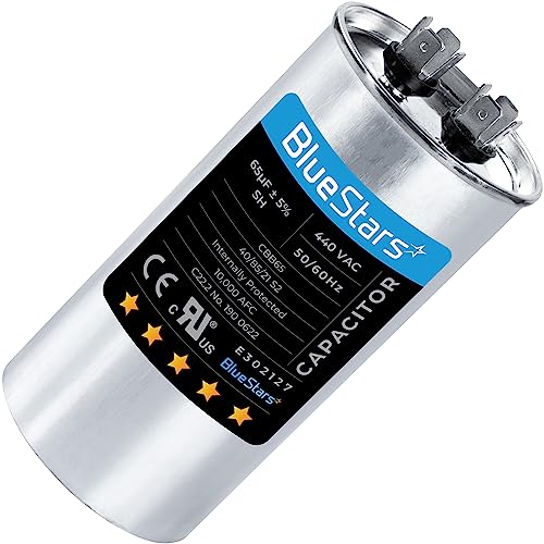 65 uF/MFD 370-440VAC Round Run Start Capacitor CBB65 Replacement Part by Blue Stars - Exact Fit for AC Motor Run or Fan Start and Cool or Heat Pump Air Conditioner