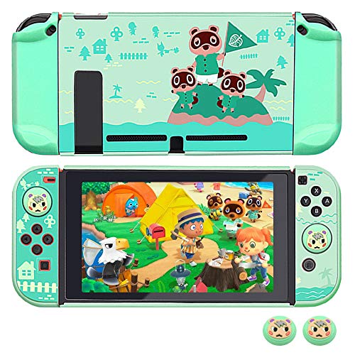 RHOTALL Protective Case Cover for Nintendo Switch, Dockable Case for Nintendo Switch and Joy Con Controller with 2 Marshal Design Thumb Grips - (for Animal Crossing Island Version)