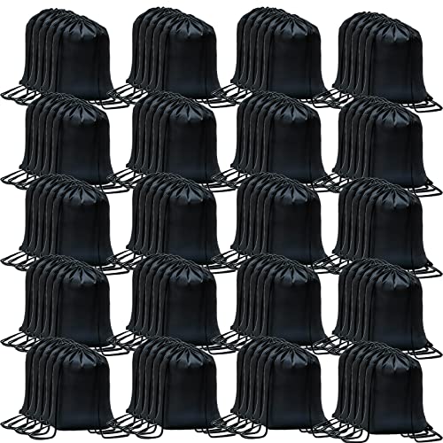 CAIHONG 100 Pack Drawstring Backpack Bulk Drawstring Bags Cinch Sack for Gym, Yoga, Shopping, Sports, Hiking or Gifts for Women and Men, Black-100pcs