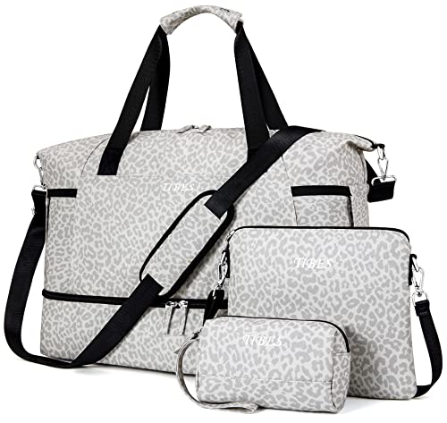 Gym Bag for Women Weekender Bag - Travel Duffle Bag with Waterproof Shoe Compartment 3pcs Set Carry On Overnight Bags for Business Trip Travel Gym Yoga Sports