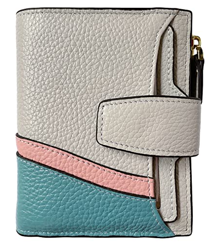 AINIMOER Women's RFID Blocking Leather Small Compact Bi-fold Zipper Pocket Wallet Card Case Purse with id Window (Wavy Grayish White)